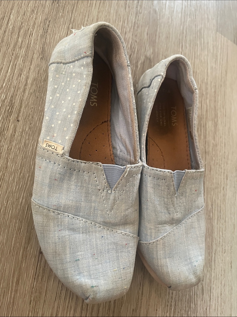 TOMS Canvas Slip-On Sneakers Light Blue w/ Pin Dot Sides | Toddler Size 12.5